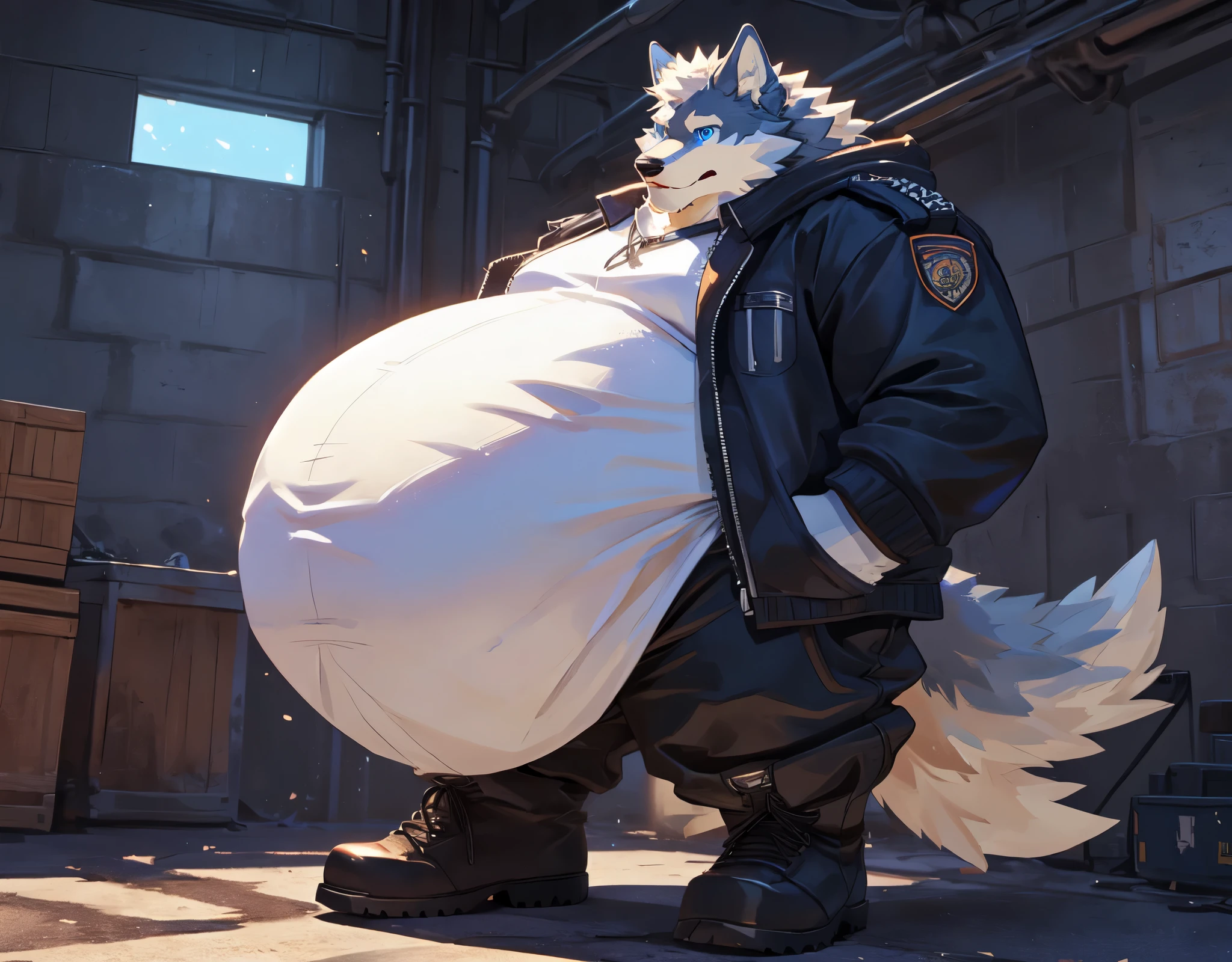 There is saliva at the corner of the mouth,The pupils of the eyes have turned gray,Brown wolf Furry has an exaggeratedly big belly,His big belly is 300 cm wide,The brown wolf furry has a huge belly that looks like a round truck tire,Brown wolf furry's belly is bulging and very round,My belly button is bulging,Brown wolf furry has a round and furry belly,Brown wolf furry's belly is bulging due to the violent fetal movement of the baby wolf cub in the belly,He has 1,000 little werewolves in his belly.,His fur is brown.,Big belly exposed,Brown wolf furry has scars on his belly,The children in the belly kicked the brown wolf Furry in fear.。The brown wolf Furry's face is full of sweat and kindness.。This brown wolf furry is giving birth. The brown wolf uncle is lying on the pregnancy bed.,Ready for production(hint,Draw your belly the size of a car tire,About one-third of the body)
