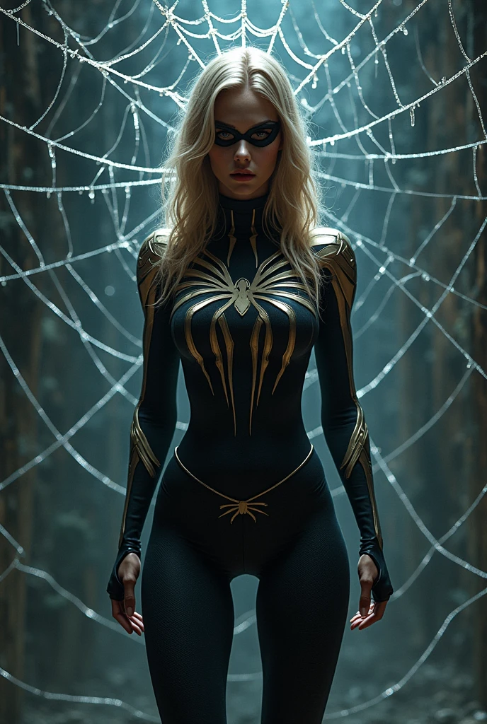 (((On my knees screaming))),(((Black symbiote))),(((Spider-woman))),(((Una hermosa mujer de cabello rubio largo bajo el manto de la aracnida Jessica Drew alias Spider-woman))),(((Black arachnid one-piece leather suit))),(((Giant white spider covering its chest and abdomen))),(((Long white boots up to her knees))),(((long white gloves ))),(((With Symbiote skin running all over his skin))),(((Black metal bracelets))),(((Simbionte Spiderman))),(((Piel de Black symbiote))),(((apocalyptic and lonely city)))