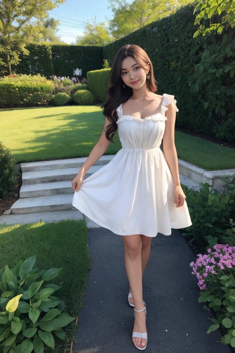 photo of beautiful young female ,dress ,yard
