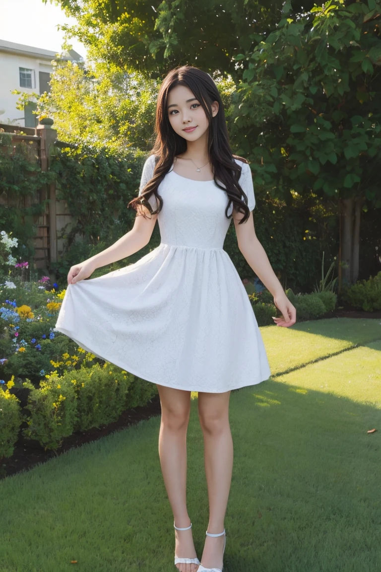 photo of beautiful young female ,dress ,yard
