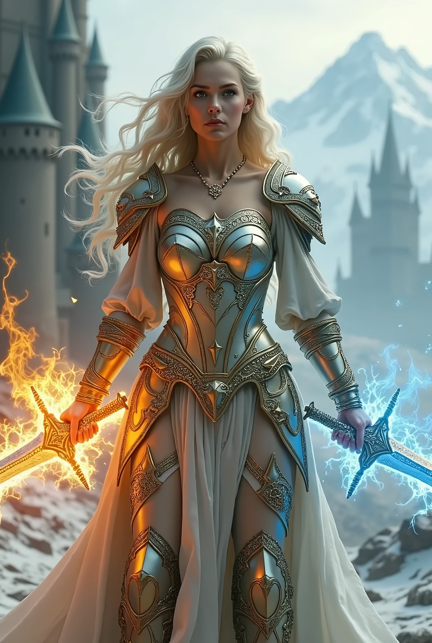 A close up of a woman in a dress holding a sword - SeaArt AI