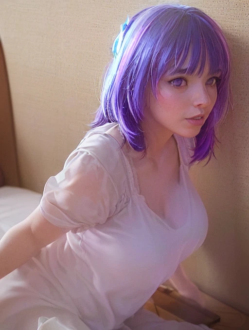 9-Year-Old Gothic Girl Lonely Blue Eyes, cabelos roxo na altura da cintura, Mini Saia, Luxury mansion, photo shoot, qualidade superior, Realistic portrait." cabelo roxo neon, Sensualidade dentro da loja luxuosa da apple suor naked, random genitals, full body