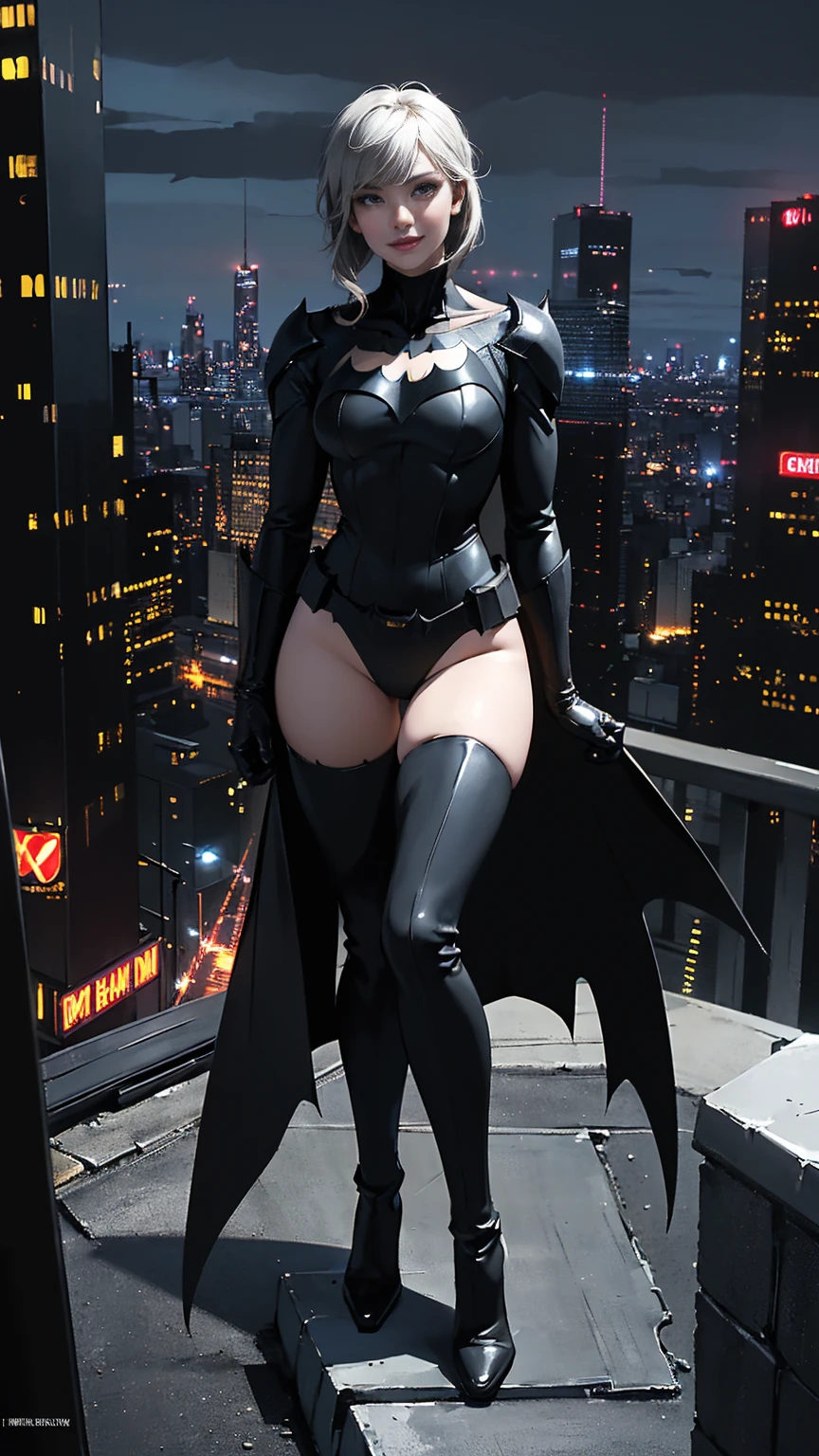 ((masterpiece, Highest quality, High resolution, Realistic, to be born, 16k wallpaper)),（(She spreads her legs sexy and seduces men.:1.5)),Standing in a bikini,Maika Monroe Batgirl, (Standing in Honor　shot）,Facing the camera in a menacing pose, Very hot and sexy, Great beauty, Perfect balance, Beautiful body, Slim body beauty: 1.4), Batman standing on a rooftop overlooking the city skyline at night, Gotham city background, nighttime in Gotham city, Gotham city, From the movie Batman, Gotham city double exposure, Gotham city style, Batman film still, metropolis filmic Gotham city, Cyberpunk Batman, Batman movie stills, Batman movie still cinematic, Gotham setting, Batman, Gotham,
