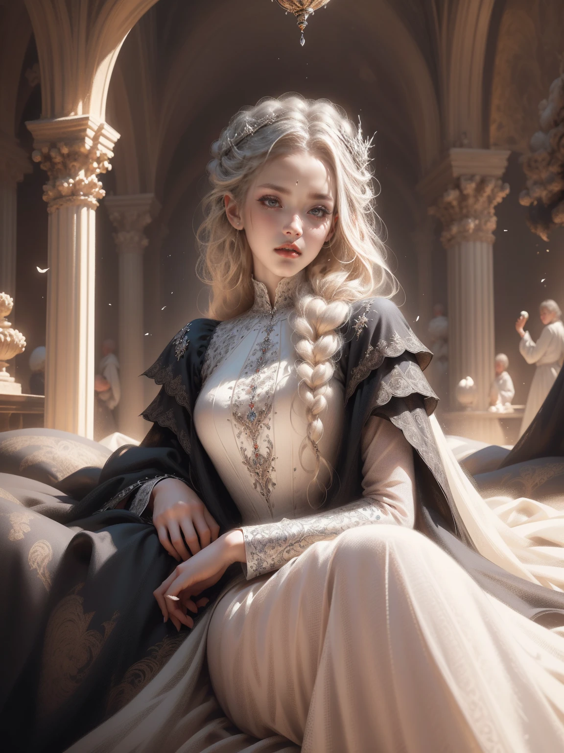 (Masterpiece - Ultra-detailed, very high resolution) Prepare to be enchanted by a true masterpiece that combines ultra-detailed art with high-resolution rendering. This work depicts a mesmerizing woman with long blonde hair (1.3) and captivating blue-gray eyes (1.2), emanating an aura of elegance and mystery in Victorian settings. The intricate details and realistic textures invite you to explore every aspect of this enchanting composition. Woman wearing beautiful classic Victorian costume from the year 1878. (White dress). Smiling. Happy face. Red lips. Lying on the bed, lying full body, resting, dynamic poses. Get ready to dive into a world where beauty and craftsmanship merge perfectly.
 
