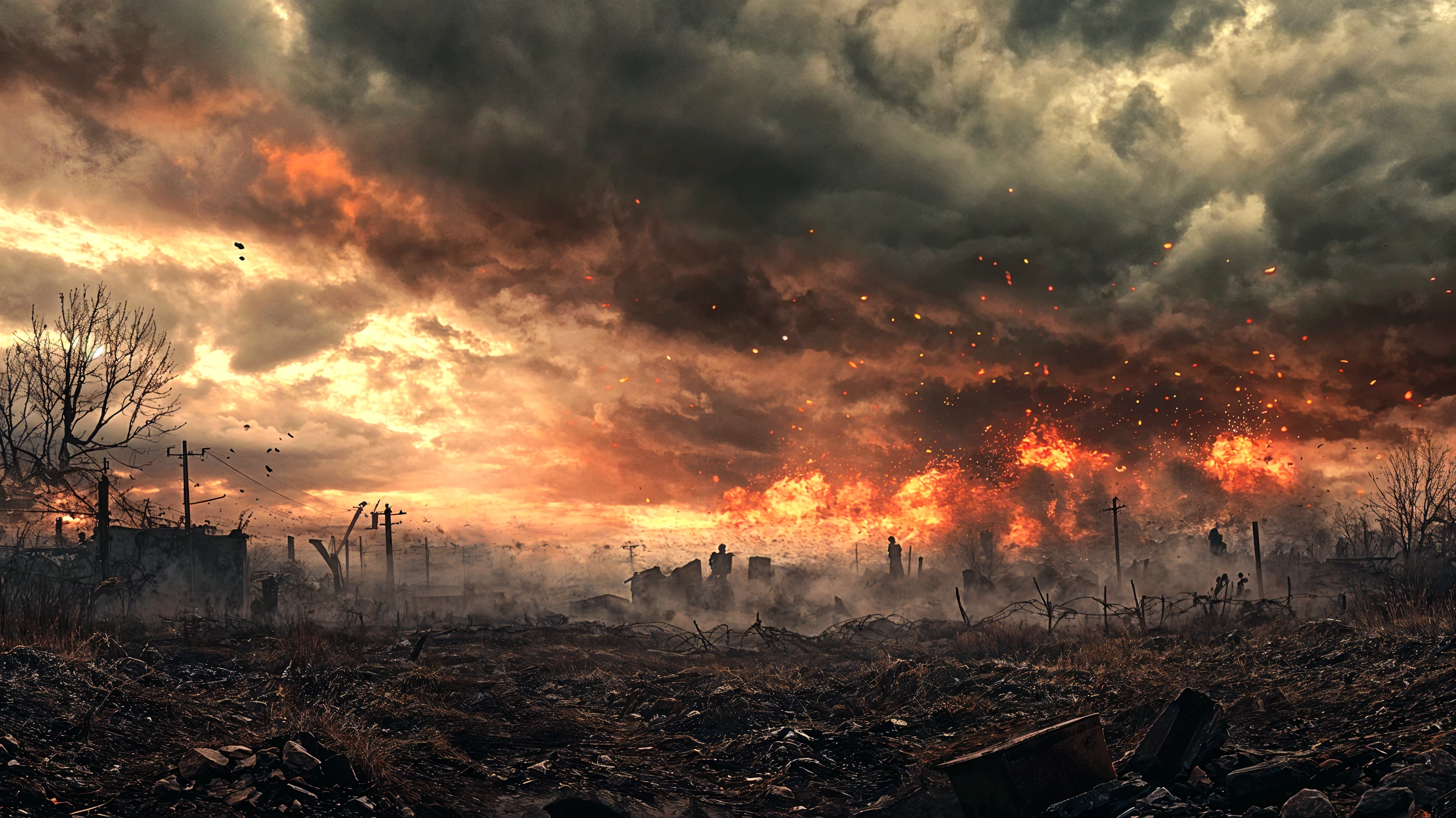 # mindmap: Desolate post-apocalyptic landscape

## description
- Unforgettable of the end of the world、Thought-provoking images
- Desolate depiction, Post-apocalyptic landscape
- Crumbling city, scorched earth, And the ominous sky
- Remnants of an abandoned human civilization
- Nature reclaiming the earth
- Subtle details suggesting the causes of the apocalypse
- convey a feeling of hopelessness;
- Leave room for a glimmer of hope or resilience

## element
- Desolate landscape
- Crumbling city
-scorched earth
- Ominous Sky
- Ruins of Human Civilization
- Nature reclaiming the earth
- subtle details suggesting the cause;
- Feelings of hopelessness
- A glimmer of hope or resilience

## Causes of the apocalypse
- Environmental disasters
-war
- catastrophic events from space;

## emotions
-fear
-awe
-reflection
- Fragility of our world
- the consequences of our actions;
