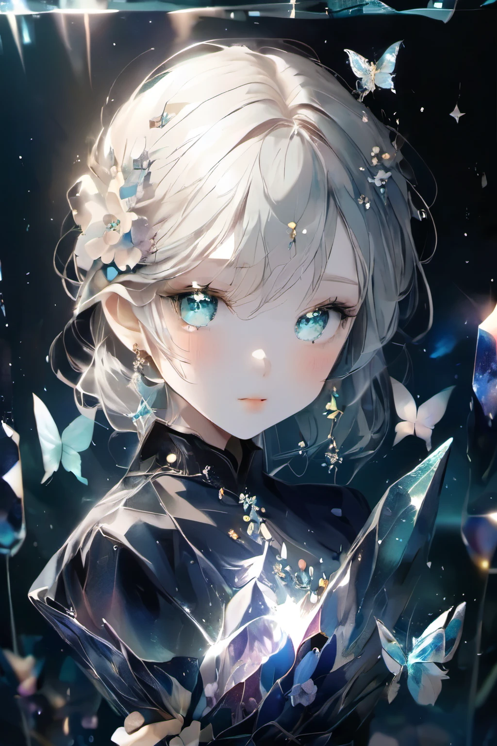 Blue hair color,Ragdoll,A lot of jewels,flower,star,diamond,star,run,sea,Aquamarine,
