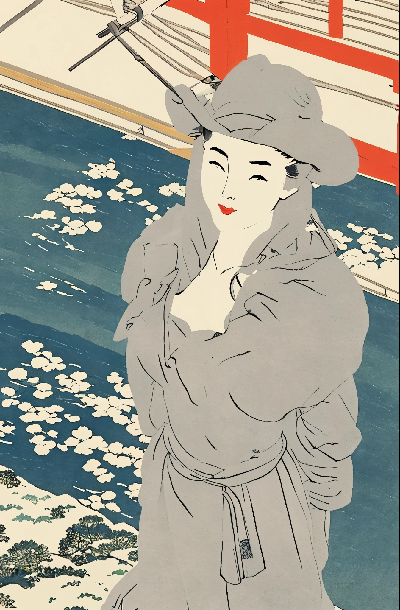 masterpiece, best quality, ukiyo-e:1.2, in hokusai style, a beautiful 20s russian model, ultra detailed face
