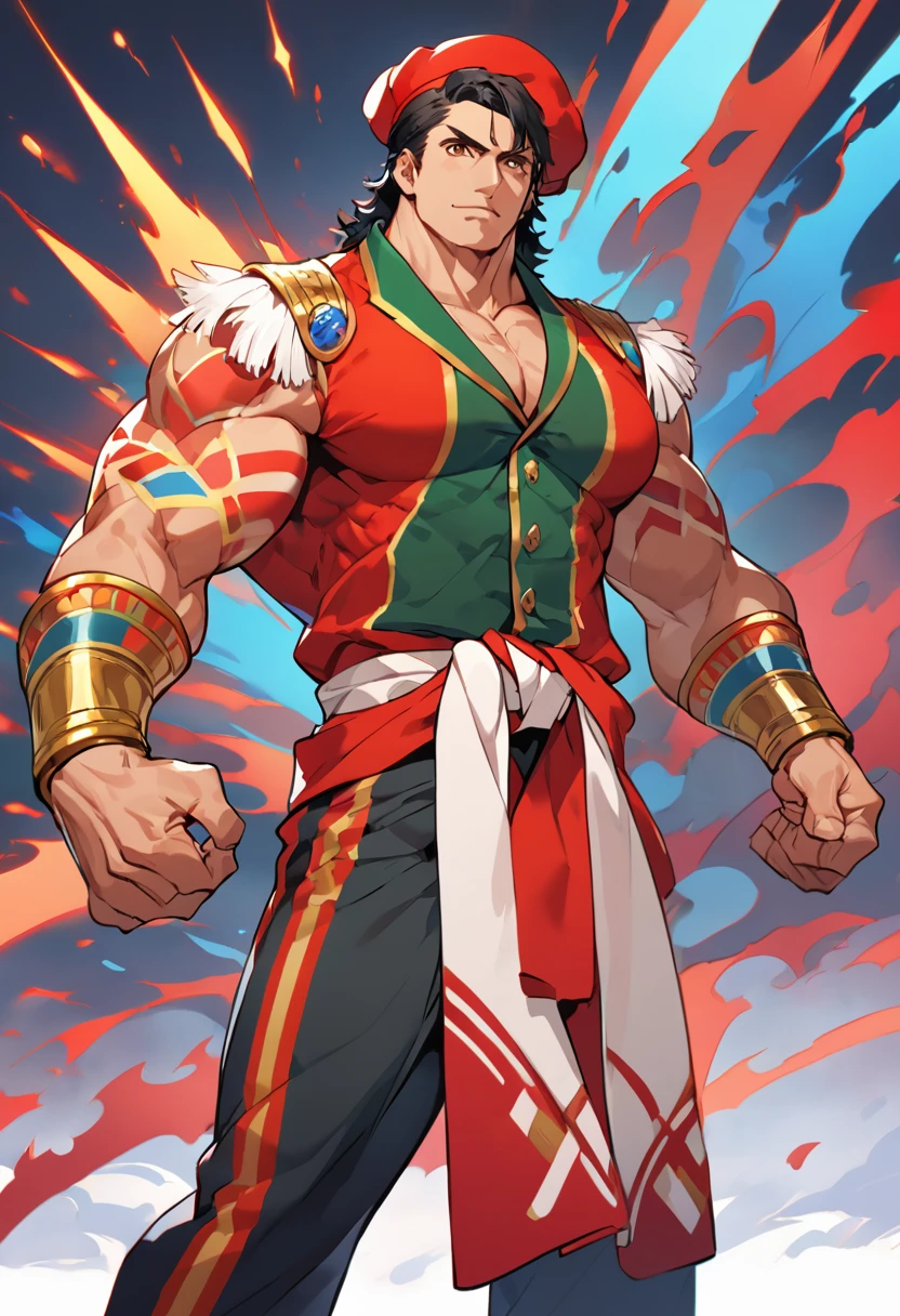 Best quality, masterpiece, ultra high res, one sexy male, cowboy shoot, bara, muscular, mature male, (blue hair), (((golden eyes))), furry ears, (mystic red mark on the forhead), tall, wears a japanese traditional kimono, no background