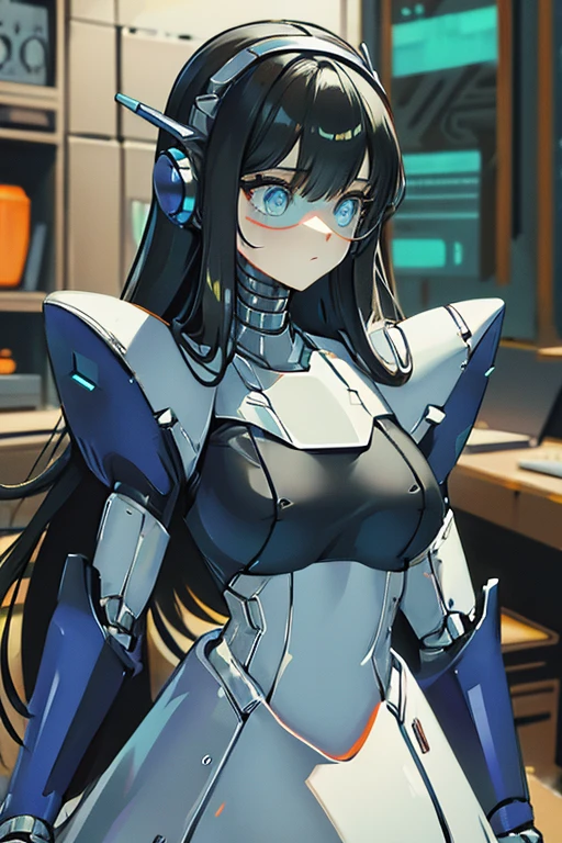 (masterpiece),(Best quality),(Very detailed),(Best illustration),(The best shadow),(It's absurd),(Detailed background),(So beautiful), 16k, 8k, 4K,(The best shadow),Robotization,female ,big breasts,Robot Joint ,Metal skin,Black robot suit,Long hair,Black suit covering the entire body Robot hand,Cyber Bodysuit,Mecha Head,Robotization, Transform into a robot,(Hands and fingers are depicted in detail:1.2),Perfect anatomy,Cybernetic Girl,Sci-Fi Armor,cyborg girl,The wires are connected to the back of the main unit...,No exposed skin,(A face carved like a robot),A neck made of wire,USB port next to the neck,visor,chrome skin,no messy picture style