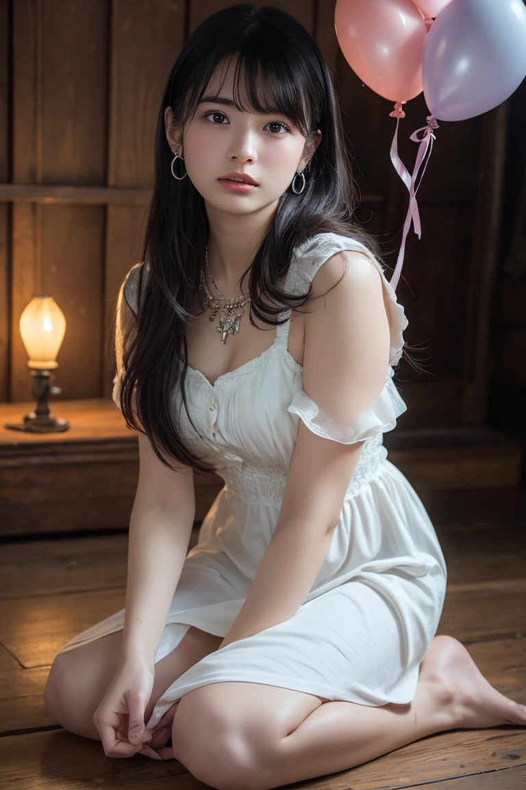 (masterpiece), (highest quality), (White tube top extra small dress:1.5), (exposed shoulders:1.5), (towel fabric:1.5), (blushing face:1.3), (barefoot:1.3), (realistic:1.5), 1 , precise small needle, embarrassed look, smile, Very cute girl, baby face, clear eyes, shining eyes, I can see your shoulders, small breasts, I can see my thighs, no pubic hair, beautiful skin, Super fine, highest resolution, black hair, Bathroom、long hair、Dango