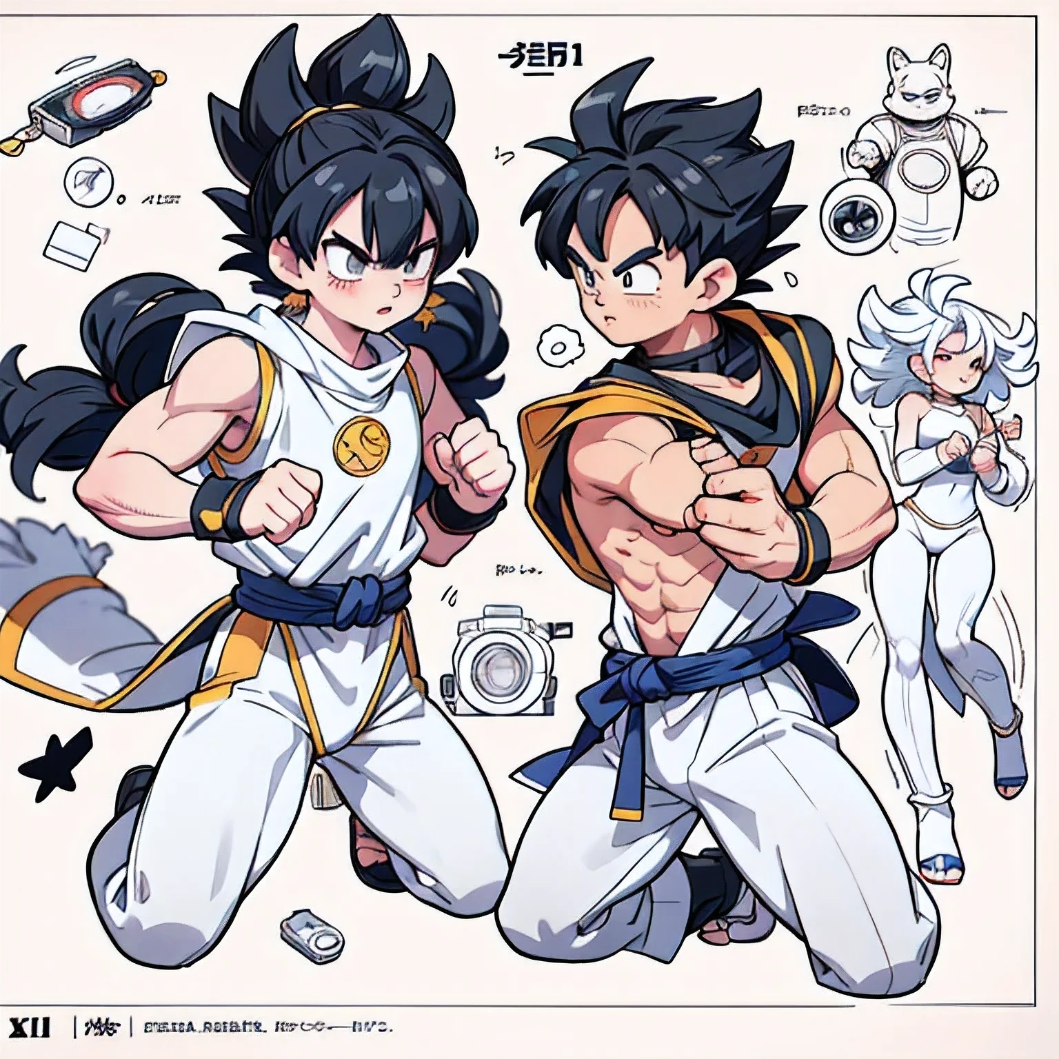 I would like you to create a character that looks like Ralph from King of Fighter, bandana etc, mais dans un monde cyberpunk/Star Wars tatouine, and drawn in the dragon ball z manga style
