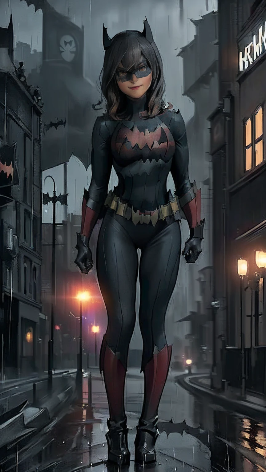 ((masterpiece, Highest quality, High resolution, Realistic, to be born, 16k wallpaper)),Standing in a bikini,Maika Monroe Batgirl, (Standing in Honor　shot）,Facing the camera in a menacing pose, Very hot and sexy, Great beauty, Perfect balance, Beautiful body, Slim body beauty: 1.4), ((BatWoman standing on Street corner background of crime city Gotham City after the rain: 1.5)), Gotham city background, nighttime in Gotham city, Gotham city, From the movie Batman, Gotham city double exposure, Gotham city style, Batman film still, metropolis filmic Gotham city, Cyberpunk Batman, Batman movie stills, Batman movie still cinematic, Gotham setting, Batman, Gotham,