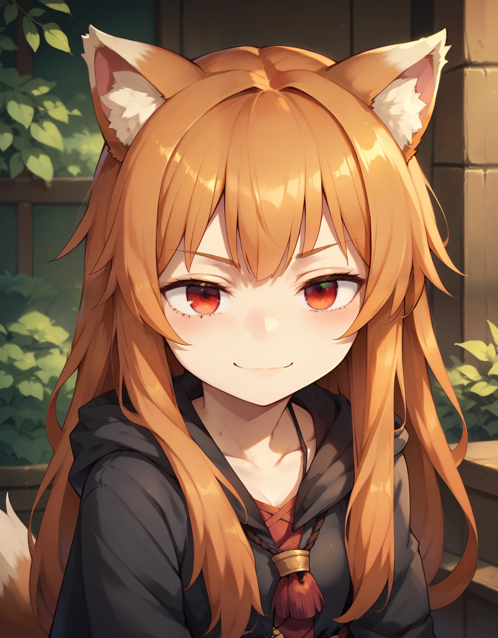 score_9, score_8_up, score_7_up, score_6_up, holo, 1girl, wolf ears, long hair, solo, red eyes, ginger hair, wolf tail,