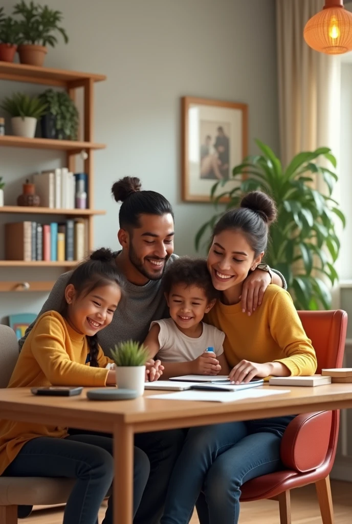 A photo of a group of people smiling and interacting in a positive way, with an autistic child in the center of the image, playing with a toy.