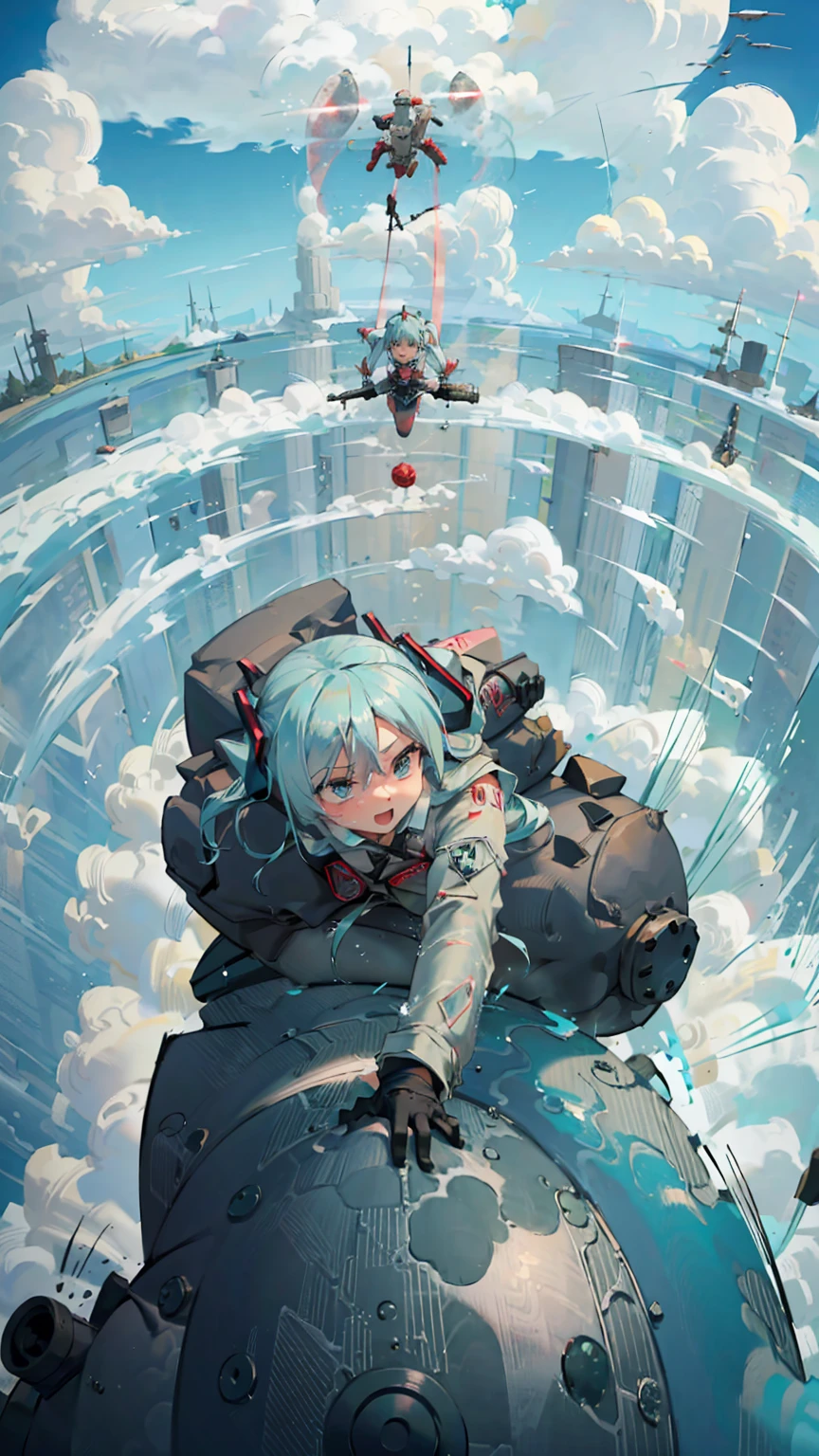 (((Airstrike ,Carpet bombing ))),Skydiving,Hatsune Miku carpet bombing while floating in the air