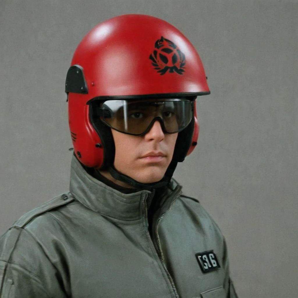 1985 action movie style, cidade de horrivel  scp foundation Mobile Task Forces com capacete de vidro vermelho
