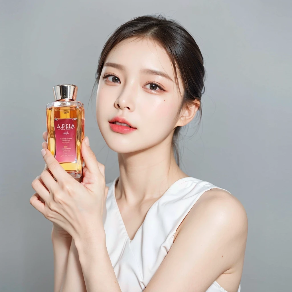 A korea woman holding a bottle of perfume in her hand, perfume, sha xi, carrying a bottle of perfume, lu ji, fan bingbing, lee ji-eun, lee ji - eun, korean, gongbi, tiffany, shin min jeong, beauty woman, lulu chen, heonhwa choe, korean woman, li bingbing.
Masterpiece, ultra detailed, realistic, photo realistic, high detail RAW color photo, professional photograph, extremely detailed, finely detail, lens flare, Dynamic lighting, 8K, RAW Photo, Best High Quality, Masterpiece: 1.2, Ultra HD: 1, High Detail RAW Color Photo, Pro Photo, Realistic, Photo Realistic: 1.5, Live Photo, Super detailed, Masterpiece, Real Skin, Realistic Skin, Realistic HD Eyes, Highly detailed Eyes, Perfect Eyes, Perfect face, Perfect fingers, extremely detailed face, extremely detailed eyes, extremely detailed skin, perfect anatomy.