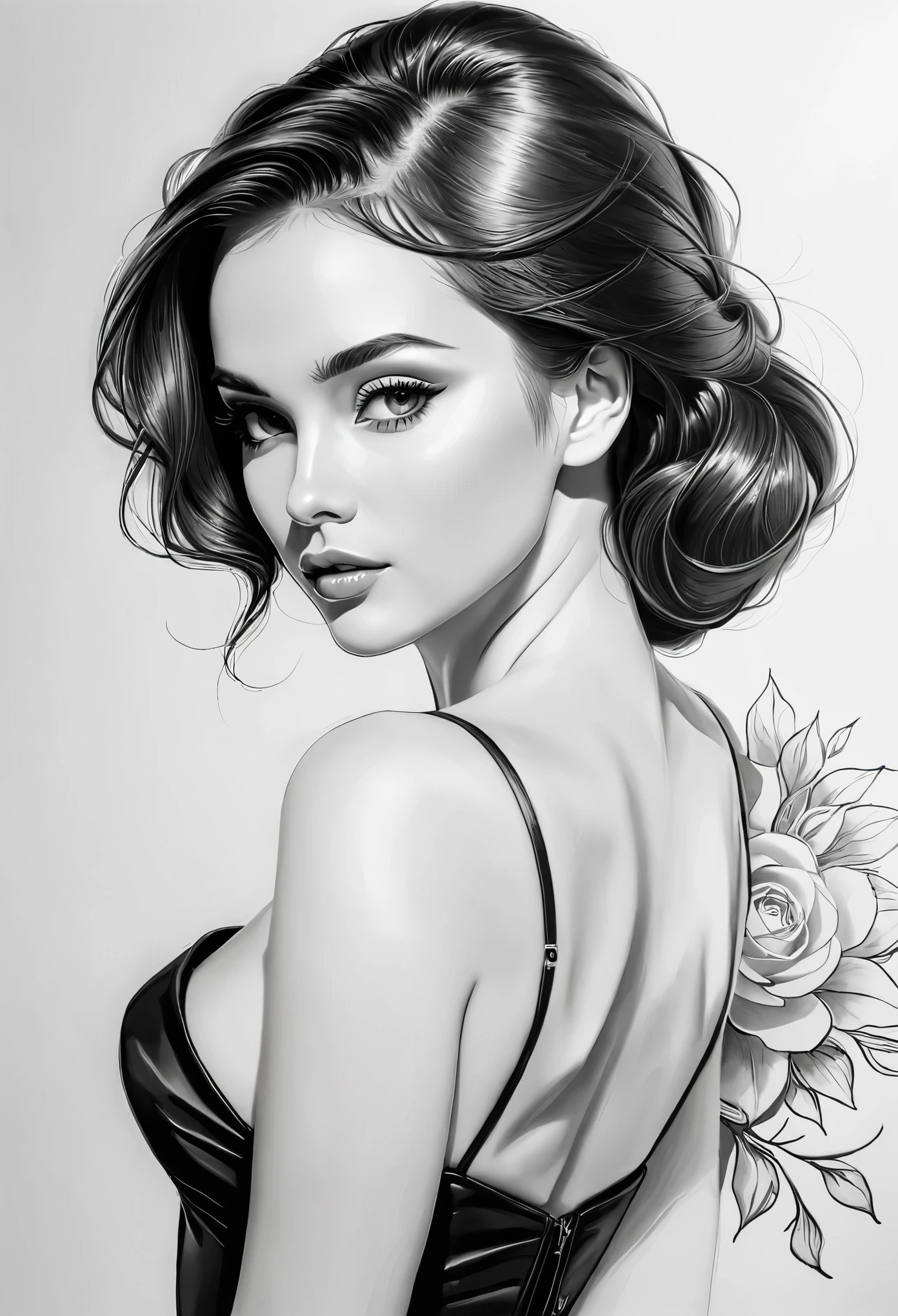 Drawing a woman&#39;s face in monochrome with shadows from the side