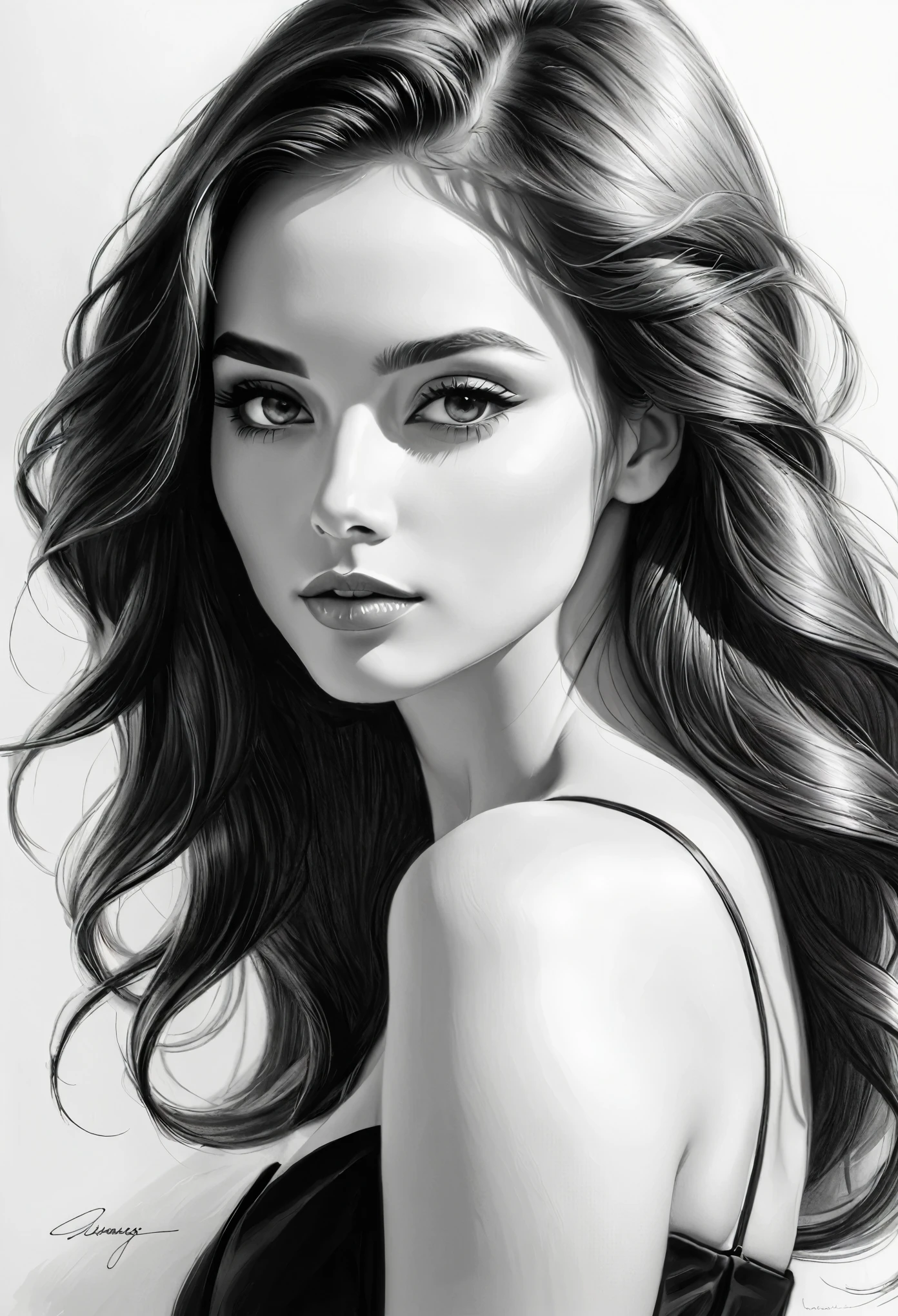 Drawing a woman&#39;s face in monochrome with shadows from the side