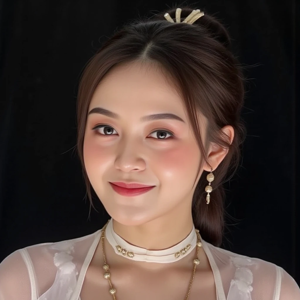 best quality, masterpiece, highres, 1girl,blush,(seductive smile:0.8),star-shaped pupils,china hanfu,hair ornament,necklace, jewelry,Beautiful face,upon_body, tyndall effect,photorealistic, dark studio, rim lighting, two tone lighting,(high detailed skin:1.2), 8k uhd, dslr, soft lighting, high quality, volumetric lighting, candid, Photograph, high resolution, 4k, 8k, Bokeh