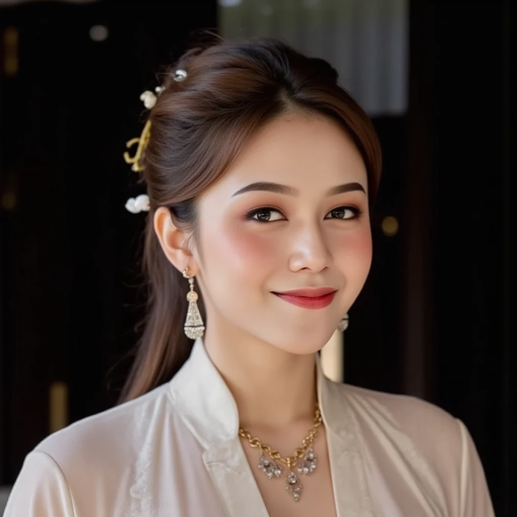 best quality, masterpiece, highres, 1girl,blush,(seductive smile:0.8),star-shaped pupils,china hanfu,hair ornament,necklace, jewelry,Beautiful face,upon_body, tyndall effect,photorealistic, dark studio, rim lighting, two tone lighting,(high detailed skin:1.2), 8k uhd, dslr, soft lighting, high quality, volumetric lighting, candid, Photograph, high resolution, 4k, 8k, Bokeh