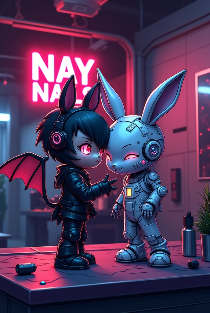 By chelodoy,2 girls, Judy Hopps, goth outfit , stockings, sitting on the skeleton, red eyes, glowing eyes, smirk, holding skull, on the graveyard, fog, night, (detailed face, detailed eyes)
