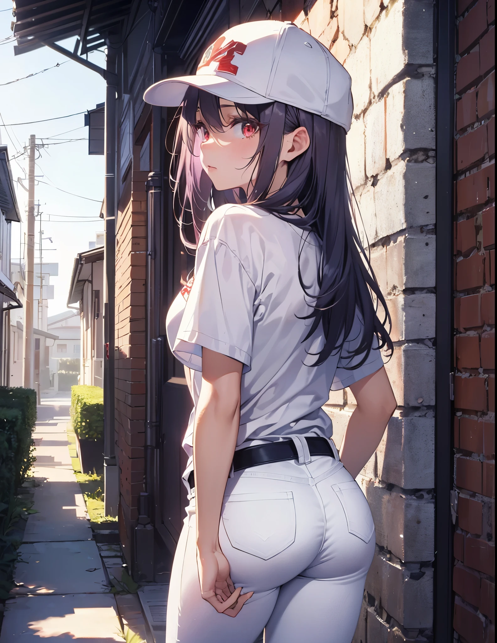 score_9、score_8_up、score_7_up、highest quality、Disorganized、High resolution、8k、4k、Perfect Anatomy、anime art style adult male、Sunburned skin、Micro Shorts、Thong、Baseball cap、Crop top、Looking back at the viewer、Ass Focus