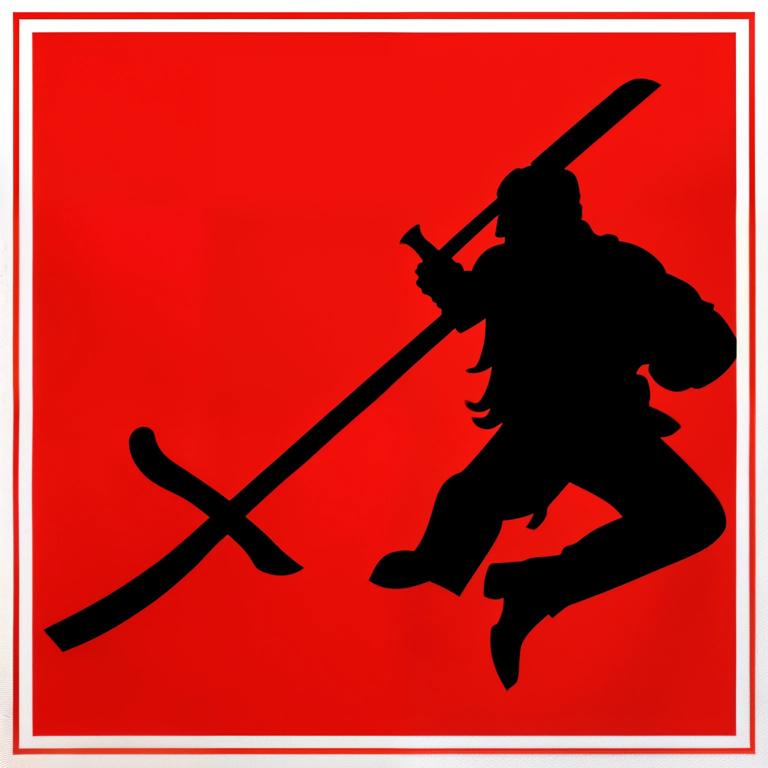 silhouette of a warrior swinging a sword, swinging sword, warrior, silhouette, red color 