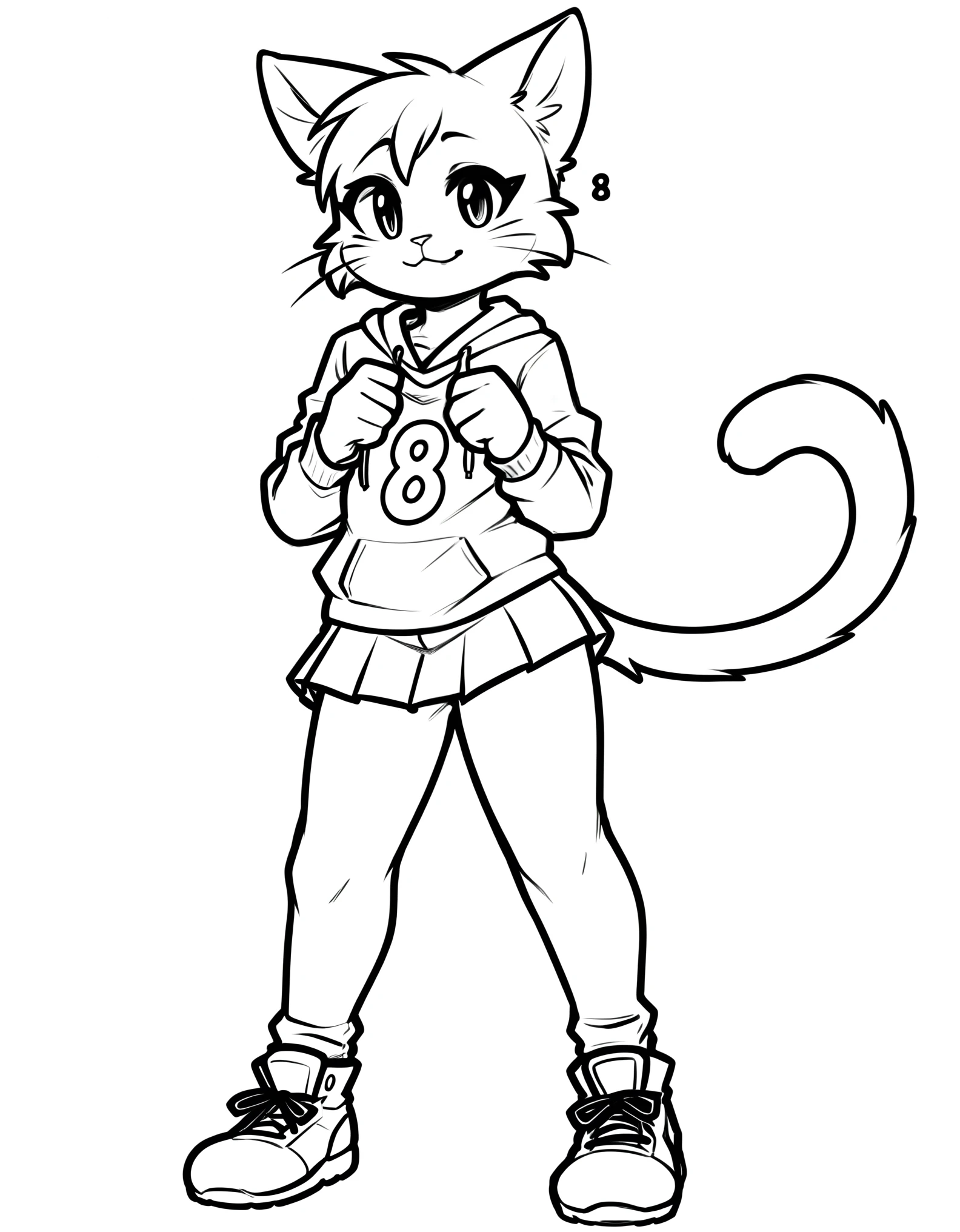 lineart, monochrome, white background, domestic cat, anthro, clothing best quality