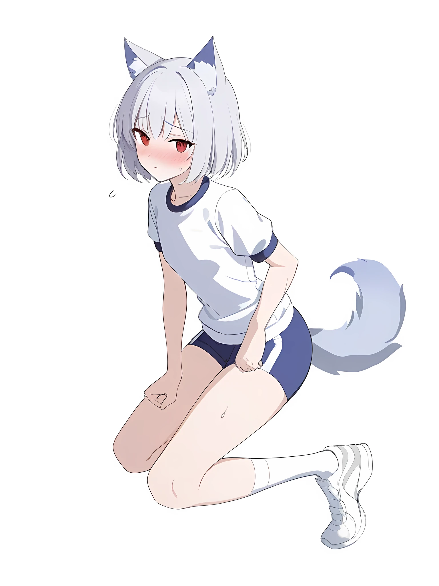 score_9, score_8_up, score_7_up, score_6_up, score_5_up, score_4_up, source_anime, screenshots, 
shiroko-gym, shiroko \(blue archive\),blue eyes,grey hair,hairclip,animal ears,halo,track jacket,buruma,white socks,sneakers,
 Masturbation, touching nipples with right hand, touching pussy with left hand, erotic, embarrassed, twitching, plump thighs and stomach, Completely naked 1 person big tits plump room masturbation erotic