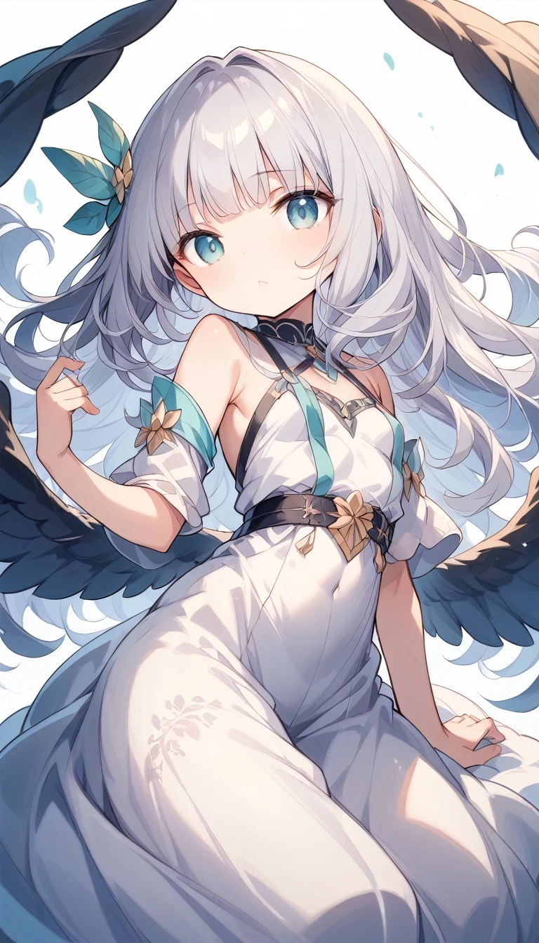 Beautiful archangel girl、(((Ultra-high resolution、Ultra high definition、Highest Settings、８k、)))、Small breasts、Flying in the sky、whole body、Big Wings、Long Hair、Silver Hair、Gabriel、Moe、