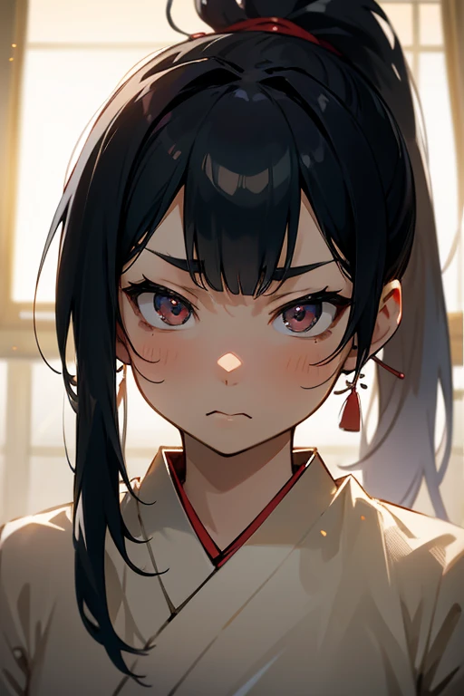 masterpiece, Highest quality, so beautiful, Absurd, Latest, One Girl, Kimono without the obi,(chest,Exposing her pussy),Sweat,Inn changing room, alone, shout, v eyebrows, Black Hair, View your audience, ponytail, Long Hair, Kneeling, kimono, Similarly, blush,Disgust,hair ornaments, bangs, Shine,Viewer&#39;s penis in front,Blowjob,Covered in semen