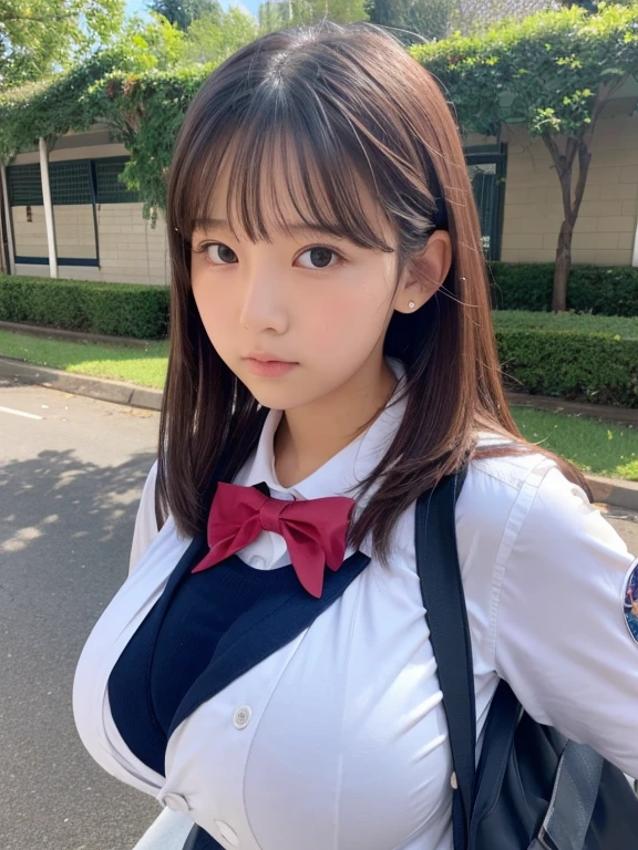 Japanese,Beautiful girl at 6 years old:1.85,Baby Face:1.85、Huge breasts:1.85、Ultra short height、She's in love with me,cute,Primary school students,Private elementary school uniforms,Summer clothes、clavicle、Nipples are visible
