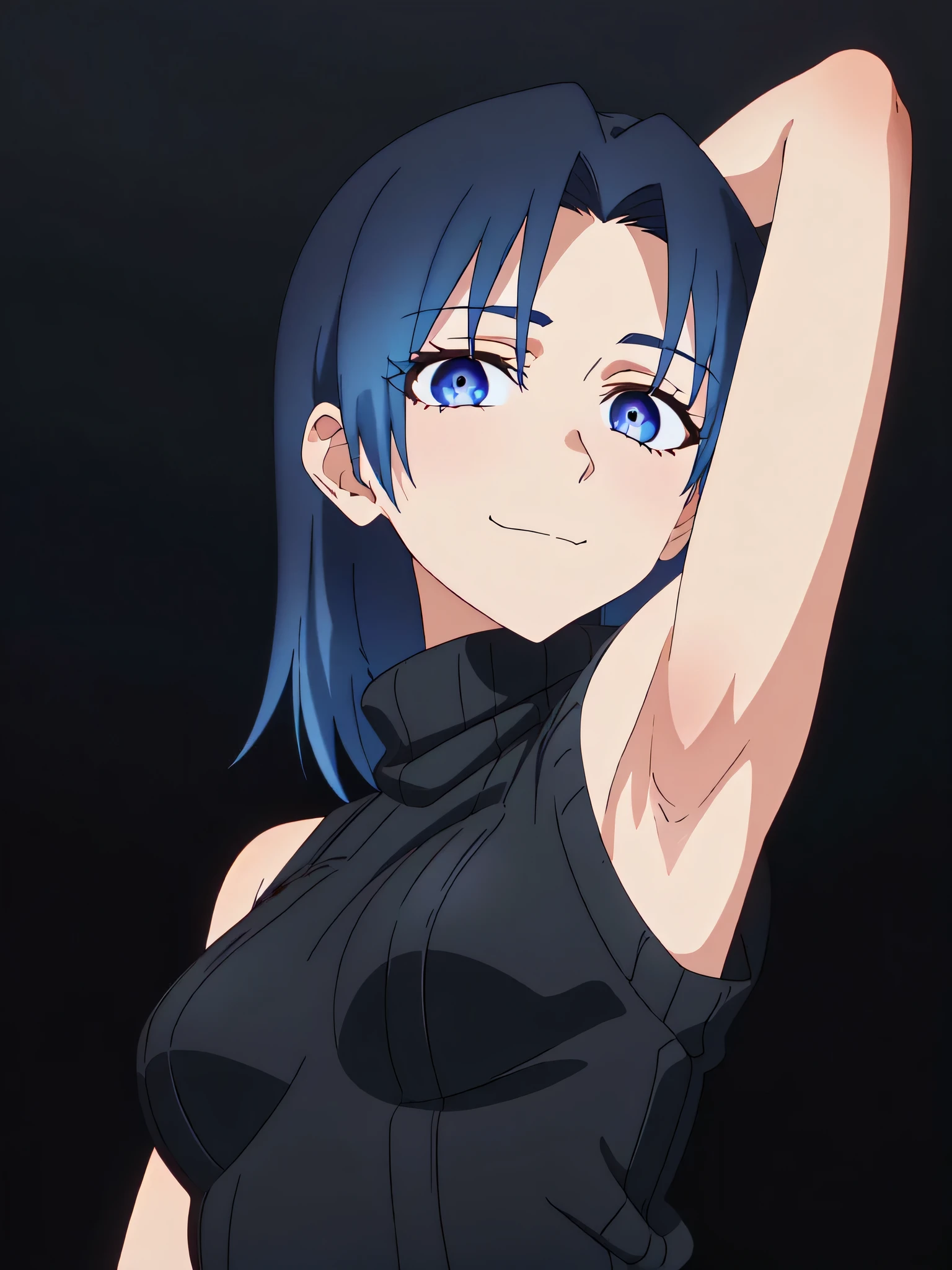 Anime girl with blue hair and black shirt posing for the camera - SeaArt AI