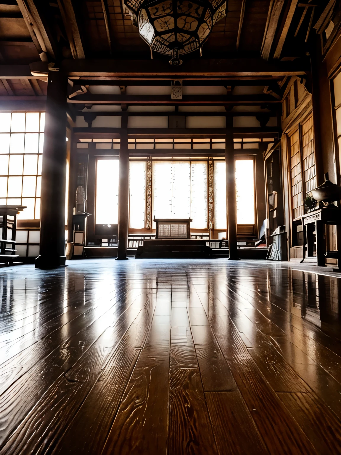 (masterpiece:1.25, highest quality:1.25), 16K HDR, 8K wallpaper, ultra high resolution, professional lighting, cinematic lighting, perfect RAW photo, (indoors, ultra realistic altar:1.5, ultra detailed altar:1.5, ultra realistic interior of old Japanese shrine, ultra detailed interior of shabby & messy Japanese style shrine, wooden floor), 