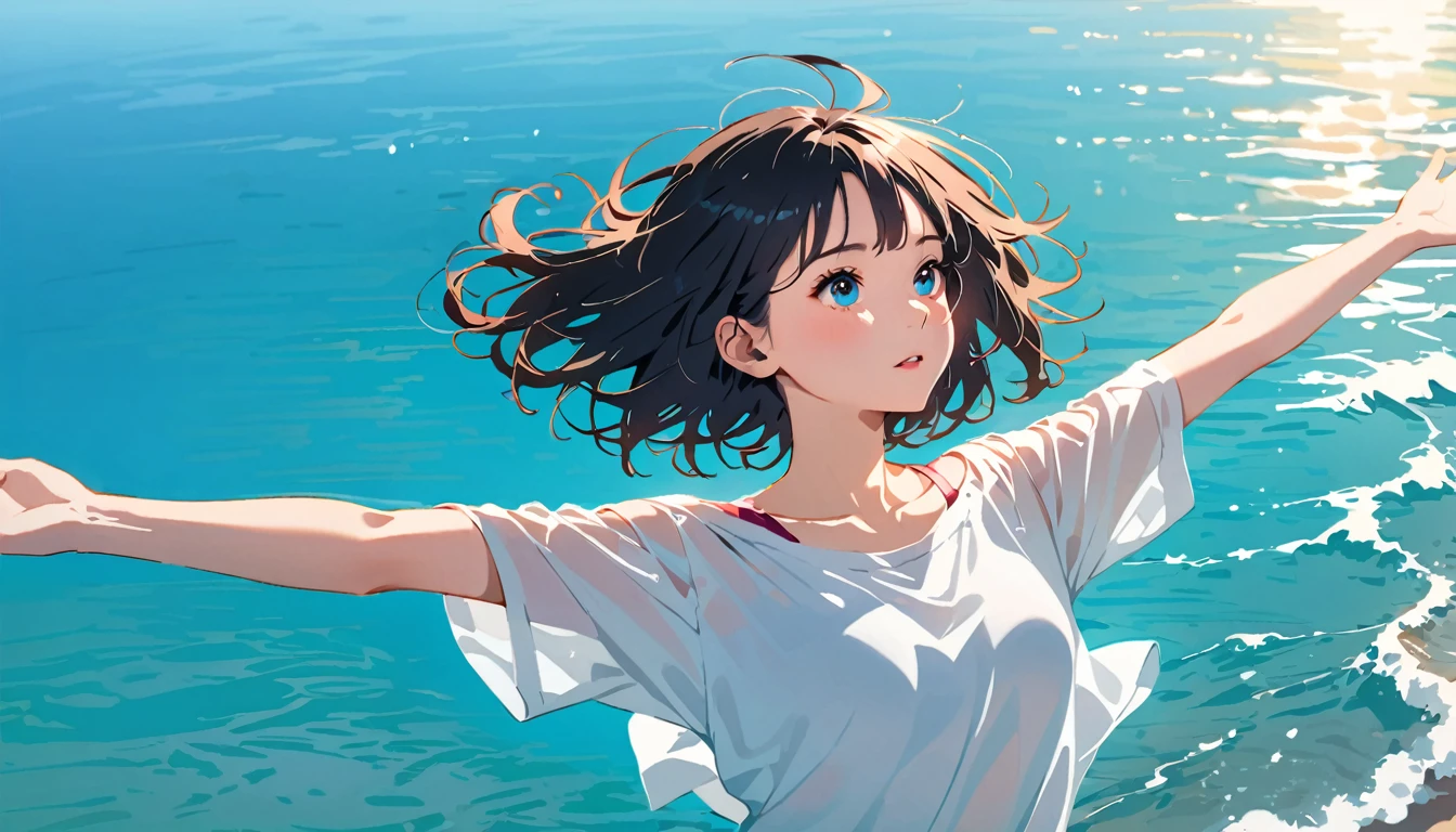 Viral anime nature wallpaper in 4K quality, in the style of photography with a 35mm lens inspired by Keiichi Hara, capturing a serene beach at twilight with gentle waves, a sky transitioning from orange to deep blue, and a silhouette of distant islands; warm and tranquil color temperature, cosmos lighting with stars twinkling in the sky, no human characters, the atmosphere is peaceful and reflective --v 5 --stylize 1000