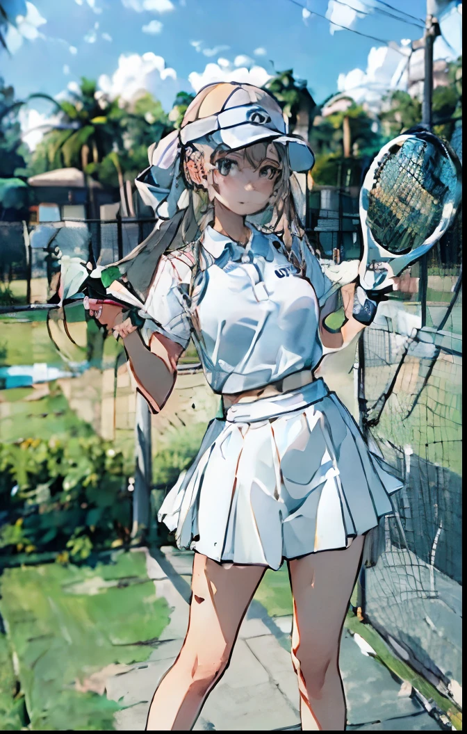 masterpiece, Best Quality, Tennis Wear、白いミニskirt、White underskirt、High resolution, extremely detailed face、Golf Player、Hit the ball with the driver、Beauty、Golf Wear、skirt、During the game、Innocent look、sexy