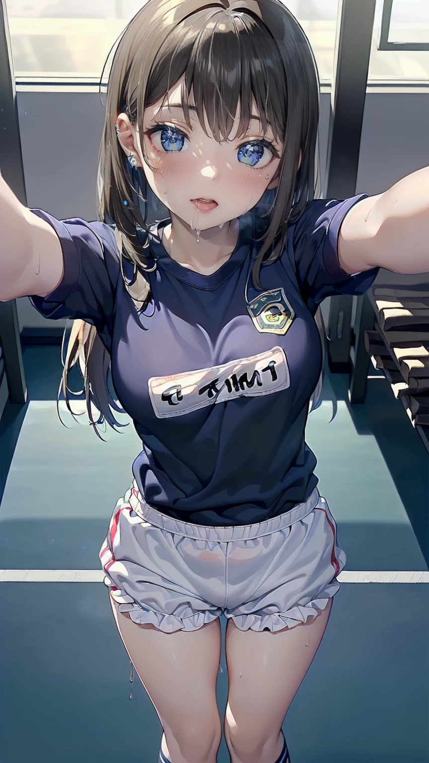 1girl, japonesa, pechos grandes, Piel realista, Cara realista, salvaje, imperiosa, piernas abiertas, desnuda, sin ropa, camiseta mojada (camiseta muy corta) (??????? claramente visibles)
