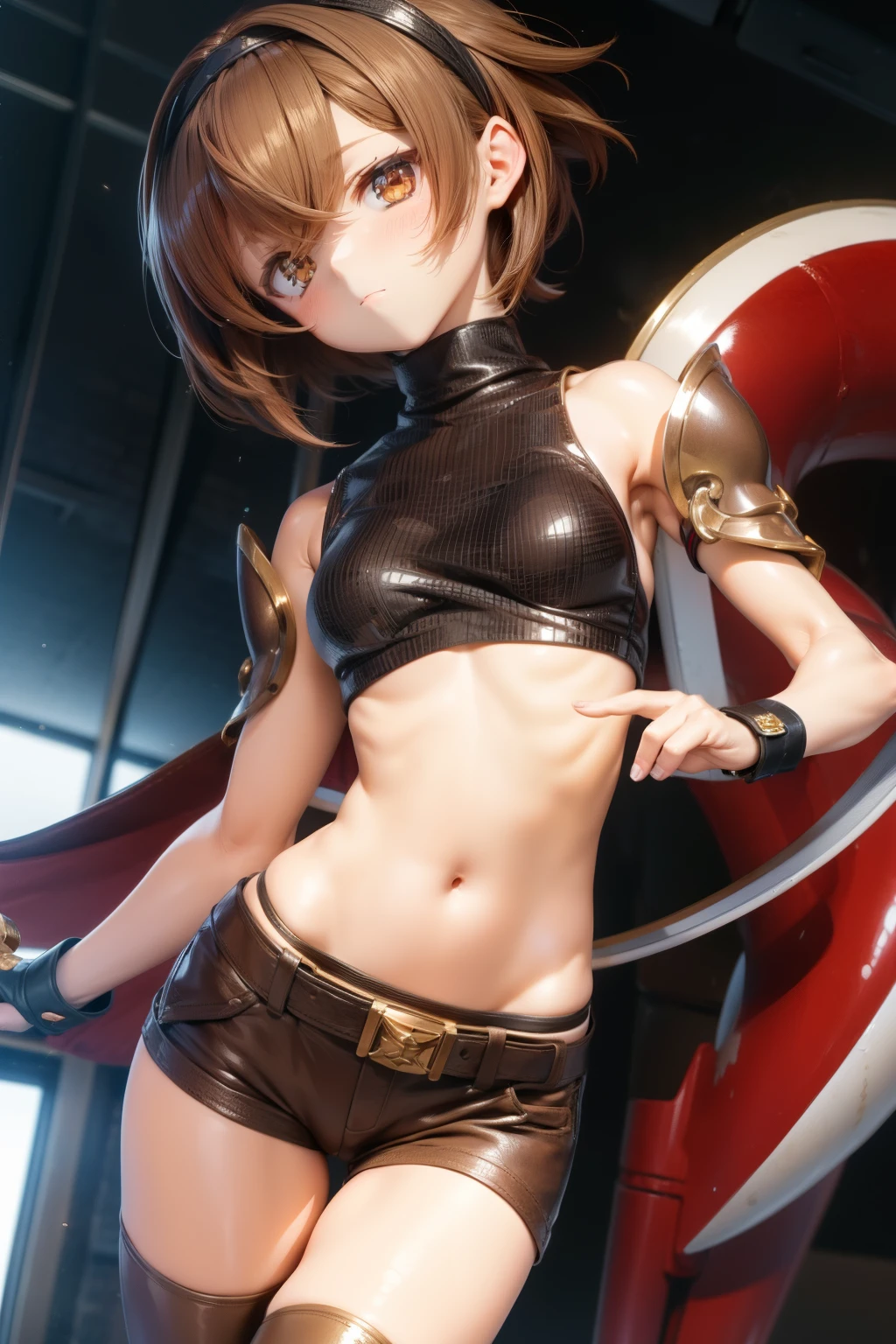 best quality, ((androgynous)), ((tomboy)), (((tall))), medium breasts, ((underboob)), ultra high res, (photorealistic:1.4), nsfw, nude, (blushing), ((embarrassed)), (looking at viewer), ((eyeliner)), ((naked)), perfect body, Kpop idol, smile, sexy, full body, ((young)), narrow waist, (close-up), (from below), (skinny), <lora:upshirtUnderboob_v10:1>