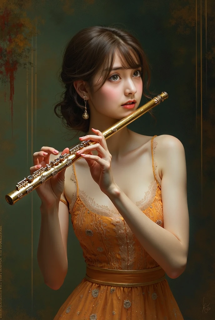 Best Quality、masterpiece、High sensitivity、High resolution、Detailed Description、Delicate facial depiction、Slender women、Playing the flute、