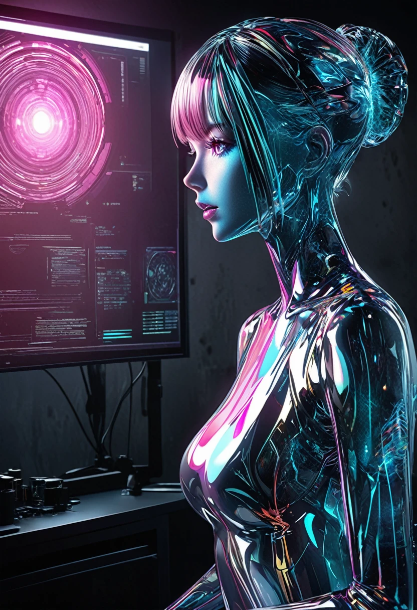 beautiful female archbishop is projected on a holographic device and tells something, background analyzer lab room, cyberpunk, BREAK delicate and dynamic textures, contrasts of light and shadow, 3D rendering, artistic photography, hyper realistic, digital graphic CG art, BREAK ultra detailed, absolutely resolution, best quality