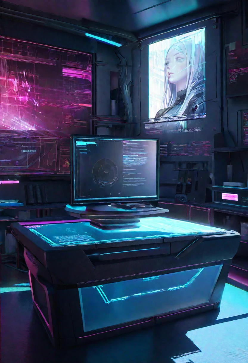 beautiful female archbishop is projected on a holographic device and tells something, background analyzer lab room, cyberpunk, BREAK delicate and dynamic textures, contrasts of light and shadow, 3D rendering, artistic photography, hyper realistic, digital graphic CG art, BREAK ultra detailed, absolutely resolution, best quality