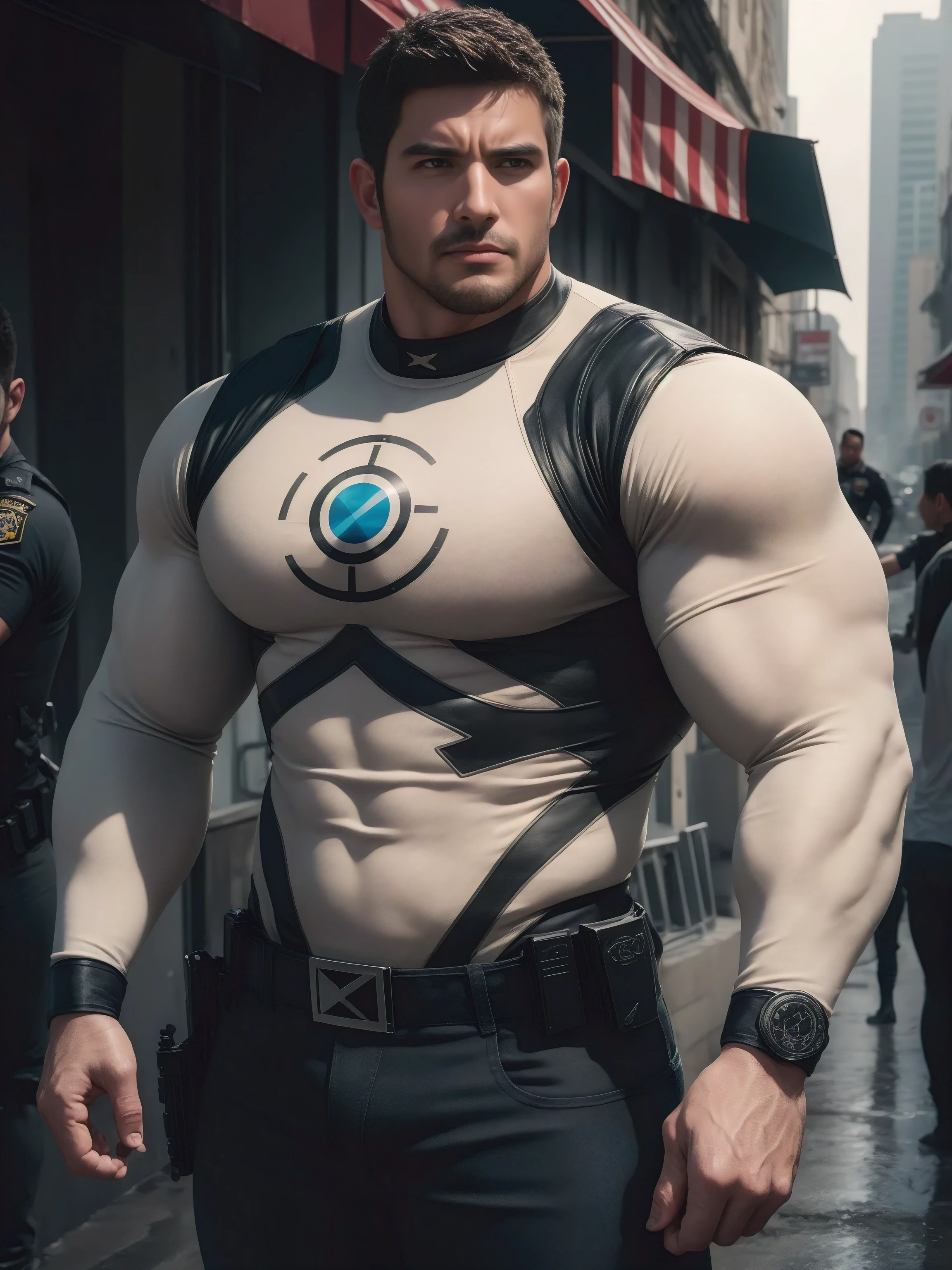 full body portrait, strong burly hairy mature older man(space captain), wearing futuristic captain's uniform insignia (neon and black) (open and revealing) (latex) , gray hair, reflective sunglasses (neon yellow rims), broad shoulders, round belly, thick feet, bulging micro thong, barefoot, scifi spaceship captain uniform, neon lights, best quality elegant masterpiece, face looks like Tom Selleck (Magnum PI) , military buzzcut, dark mustache, gray stubble, latex, wearing a latex thong, big bulging crotch, futuristic gear equipment, wearing see through plastic chest armor (neon yellow and electric blue), wearing neon yellow see through chest armor, wearing electric blue latex chaps(see-through) , wearing cool neon sneakers,in spaceship cockpit, lying in spaceship sleeping quarters(bed) (view from above), smiling with teeth showing, nicebulge, waiting in bed, glowing armor, legs up(!) and spread(!) , big muscle ass, wet and dripping ass, visible asshole(!) , wet asshole, hairy pecs, thick long legs, silver hair