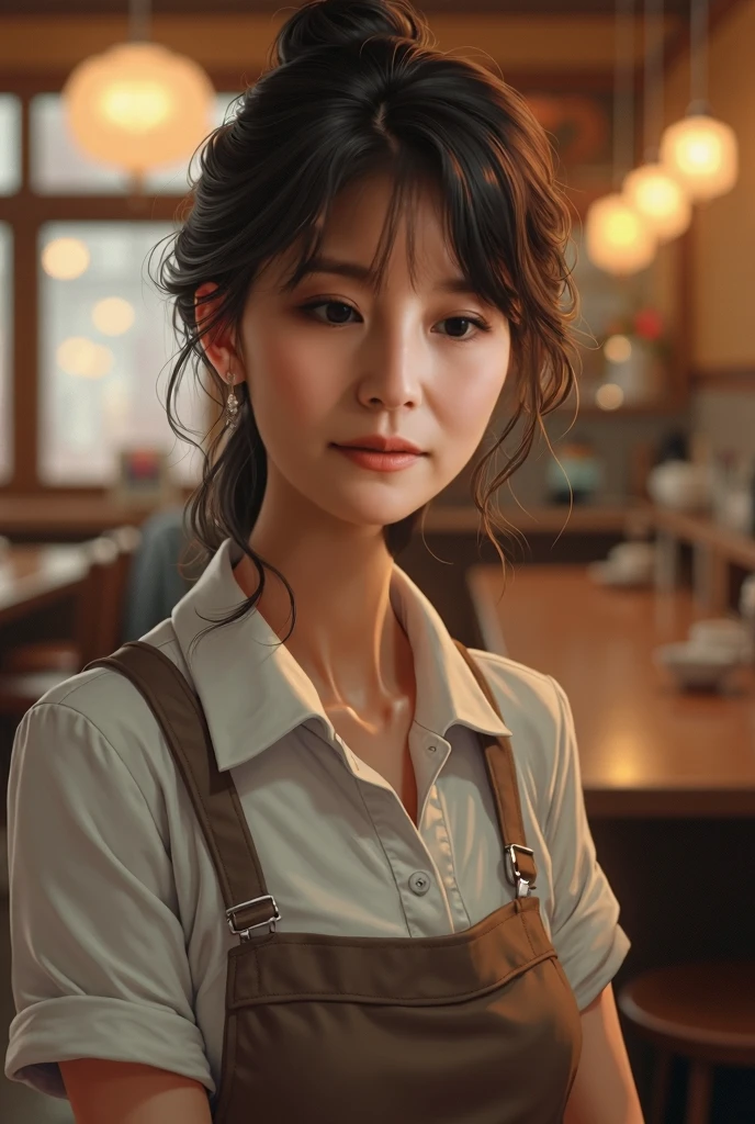 Best Quality、masterpiece、High sensitivity、High resolution、Detailed Description、Delicate facial depiction、Slender women、Mature Woman、Family restaurant clerk、