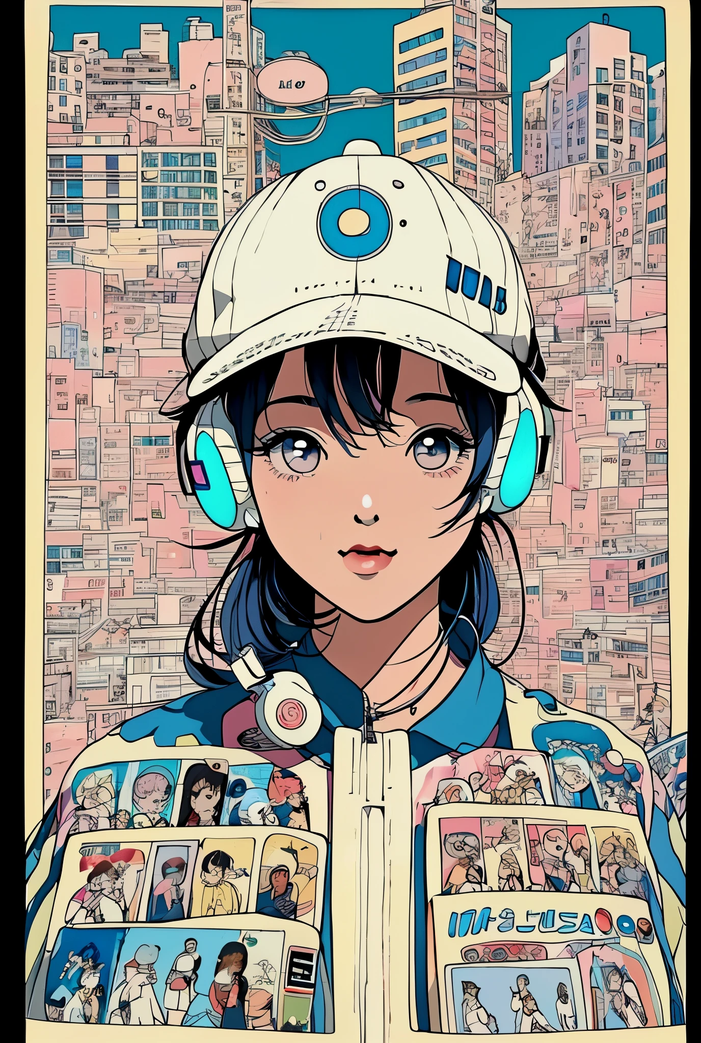 High image quality、Walking with headphones on、DJ、City Pop、Wearing a cap、I have a record、Walking around town、Widescreen, 