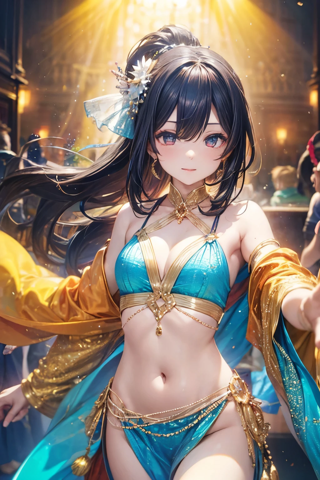 Anime girl in bikini with sword and cape, extremely detailed ArtJam, Enchanting anime girl, Beautiful and attractive anime woman, Anime Goddess, ArtJam. Anime illustration, Beautiful Fantasy Empress, ArtJam on artstation pixiv, style of ArtJam, ! dream ArtJam, Up to the model | ArtJam, like ArtJam, (Beautiful cute face:1.3),