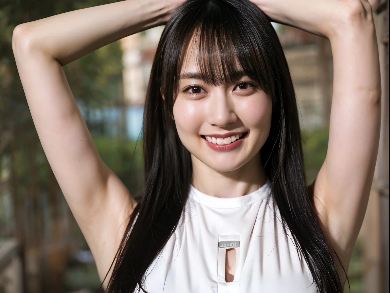 (Ultra HD、Ultra-high resolution、8k)、((Viewer:1.8))、(Extremely realistic skin texture:1.4)、(Realistic:1.3)、(smile:0.4)、20-year-old female、Long Black Hair、(Sweat:1.4)、（Nipples are visible、Showing off nipples、valley）、Sticking out tongue、Drooling