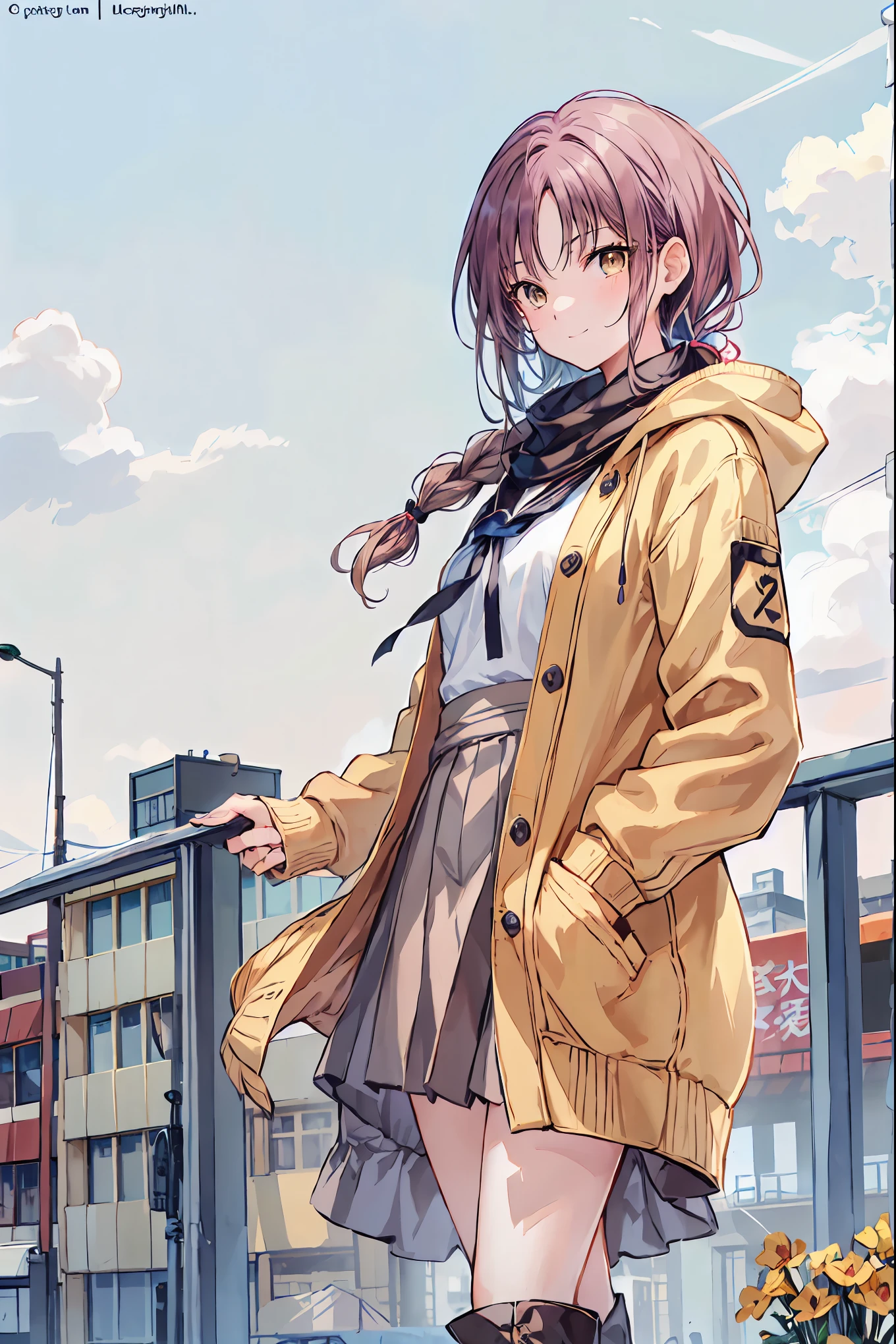 Curly short brown hair、Put your hands in your pockets、cool、girl、panties