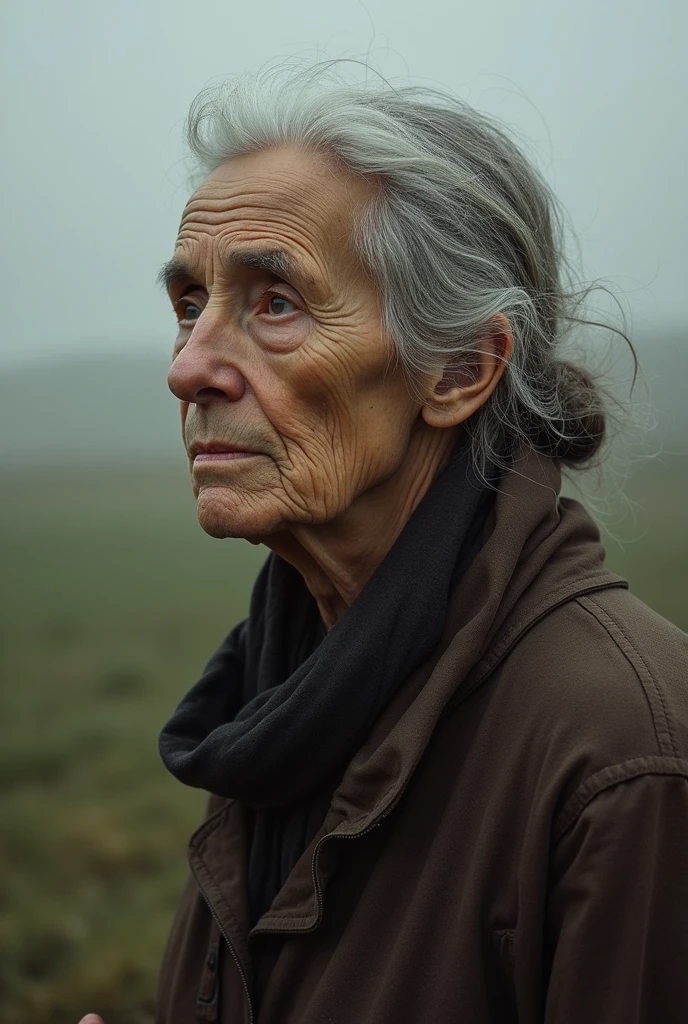 Attractive, 70 year old, white woman, nude, squatting over hole.