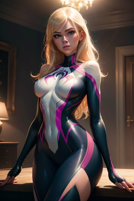 zero suit samus, blue eyes, stunning proportions, zero suit, skin-fit bodysuit, white background, extremely long hair, extremely detailed, shiny, full body shot, sexy armor, cleavage, kneeling, spread legs, pink lipstick, on back, sleeveless, thighhighs, in love with the viewer, hair over eye, braless